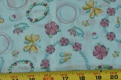 By 1/2 Yd, Vintage, Pink Gold & Blue Jewelry on Blue Cotton, Girly-Theme, N6404