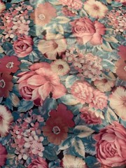 3.5 Yards 54” Vintage Fabric Pink Mauve Roses Flowers Floral Cotton Blend Sheen