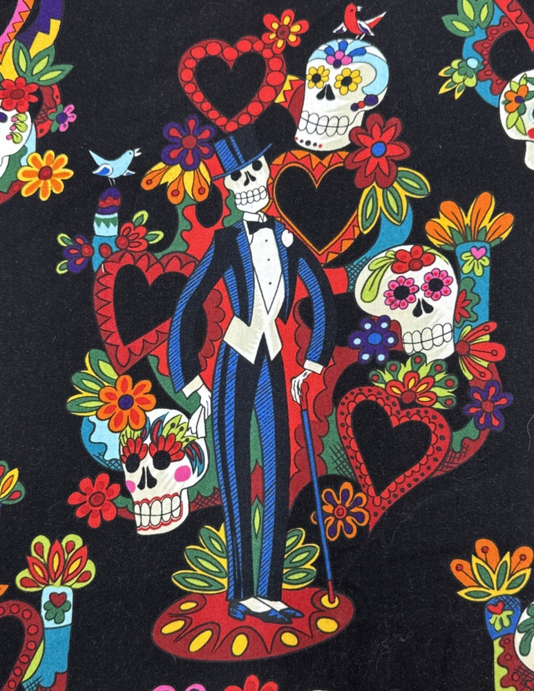 Alexander Henry Tree of Life Day of the Dead Black Cotton Fabric BTY #68