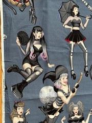 Alexander Henry Gorgeously Goth Dark Gray Fabric Sexy Ladies Cat Halloween Yard