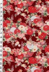 Japanese-Naka Beautiful Floral Clusters-w/Silver -N-1750-89C-Maroon-By Half Yard