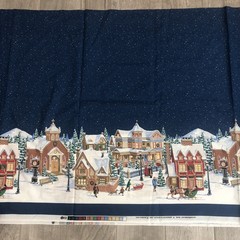 Daisy Kingdom ANTIQUE VILLAGE Double Border Fabric Snow Christmas 2 Yds +10″ New
