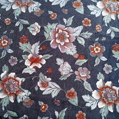 Vintage 70s Velour Upholstery Fabric 6 YD Black Silver Floral Design MCM Velvet