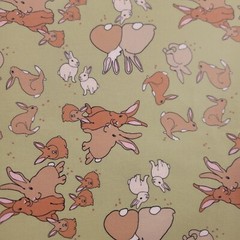 Green Bunnies Laminated Cotton NOT ‘Oilcloth’, Soft, Eco-Friendly, Food-Safe