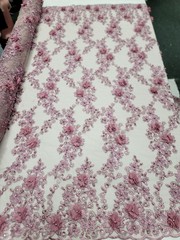 Mauve Lace 3d Floral Design Embroidered Mesh 3d Lace Fabric By The Yard Pearls