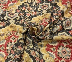 COVINGTON JAIPUR KOHL BLACK RED TURKISH MEDALLION LINEN FABRIC BY YARD 55″W
