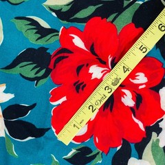 Cranston Cotton Fabric Remnant 1.5 Yards x 58″ Wide Red Orange Floral On Teal