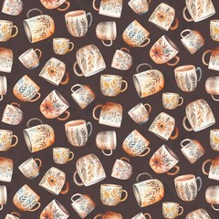 Coffee Time CD17131 Coffee Mugs Brown by Riley Blake Designs – by the half-yard