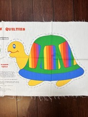 Vtg 80’s Cut & Sew Pillow Fabric Panel RAINBOW Quilties Turtle Green Back