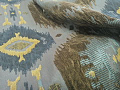 Vintage Geometric Cut Velvet Southwestern Blue/Brown/Gold BTY Heavy Luxe Velvet