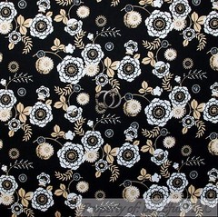 BonEful Fabric FQ Cotton Quilt Black White Yellow Gold Flower Hippie Farm Mask S