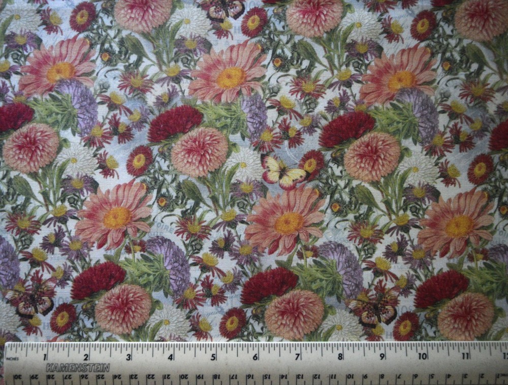 1/4 yard 100% cotton fabric Summer Flowers floral blossoms blooms quilting