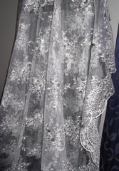 SILVER BEADED EMBROIDERED NET LACE FABRIC, BRIDAL LACE, SEQUINS, 137 CM width