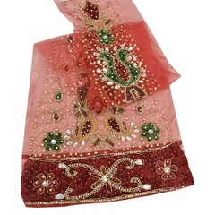 Sanskriti Vintage Design Fabric Hand Beaded Indian Dark Red Patch Work Decor