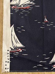 Ralph Lauren Home Decorator Fabric Sample Navy Blue Nautical Sailboat 25″ x 28″