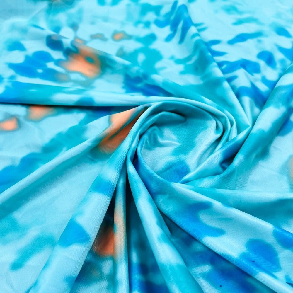 Tie Dye Blue Print Nylon Spandex Fabric 4 Way Stretch By Yard