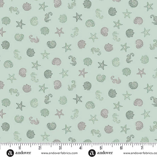 ANDOVER – Driftwood by Makower UK – Sealife – Green ,1/4 yard