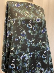 100% Floral Silk Charmeuse Deep Teal & Midnight Navy Blue 2Yards 23″ Long 54″ W