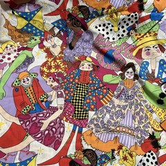 RARE! VTG Elinor Peace Bailey Print fabric Unique Dolls Clowns Ladies