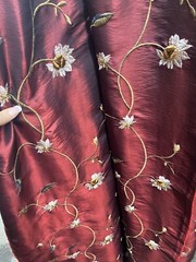 FAUX SILK FLOWERS EMBROIDERED~DRAPERY UPHOLSTERY Sold By The Yard – Burgundy