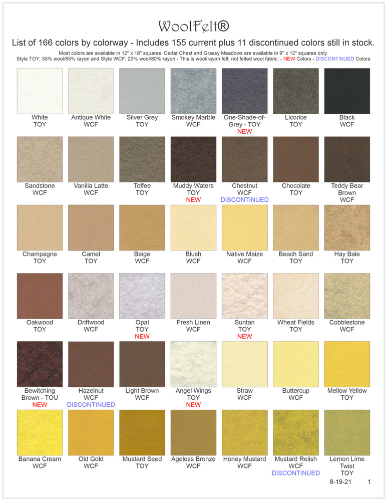 #1 Wool Felt® – 42 Colors – Wool/Rayon Felt – WoolFelt® from National Nonwovens