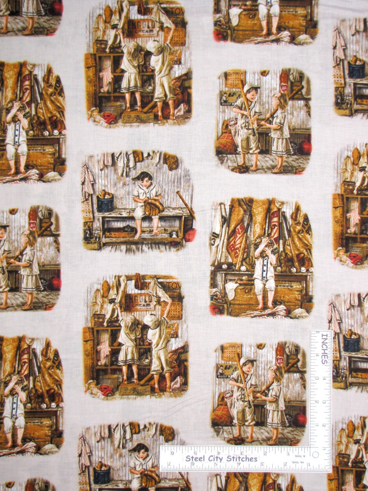 Baseball Play Ball Sport Kids Fabric By the Yard Cotton Elizabeths Studio