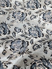Gray Black Floral Flowers Brocade Gold Metallic On Beige Jacquard Fabric By Yard