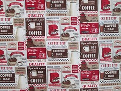 RETRO COFFEE CUPS STORE PATCH DINER DRINKS COFFEE CUP BAR COTTON FABRIC FQ