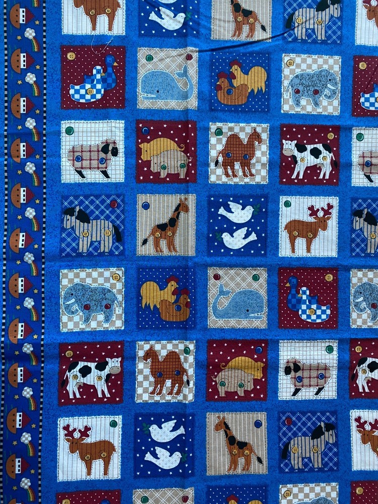 FABRIC TRADITION 1995~Country Stitch~NOAHS ARK~Animal Button~FRAYED QUILT SQUARE