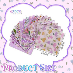 42Pcs Purple Charm Packs for Quilting, 5×5 Inch Floral Cotton Purple Fabric Squa