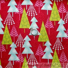 BonEful Fabric FQ Cotton Quilt Red Pink Green White Xmas Tree Holiday Snowflake