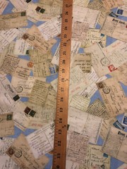 POST CARDS POST MARKS TRAVEL BLUE COLORS COTTON FABRIC FQ