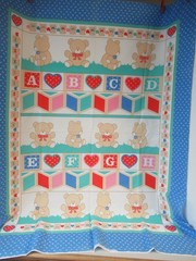 SPRINGS INDUSTIES Baby Blanket Fabric Panel Teddy Bear Alphabet 44”x35” VTG NEW