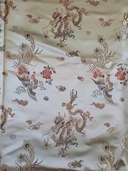 Chinese dragon and phoenix pattern brocade fabric, satin sheen, 45×142 inches