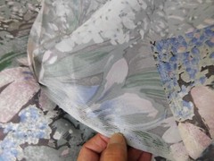 Waterproof Nylon Fabric Gray Teal White Floral Hydrangeas Lilies BTY 54W