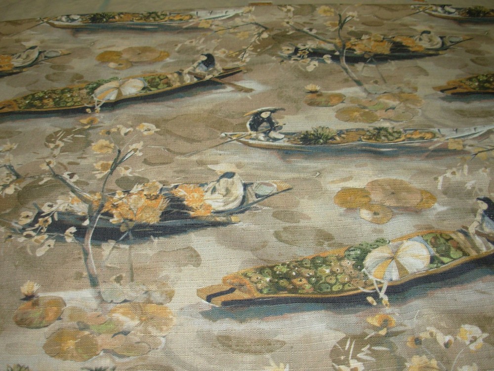 3 YDS REGAL ASIAN ORIENTAL GEISHA BOAT DIGITAL PRINT UPHOLSTERY FABRIC FOR LESS