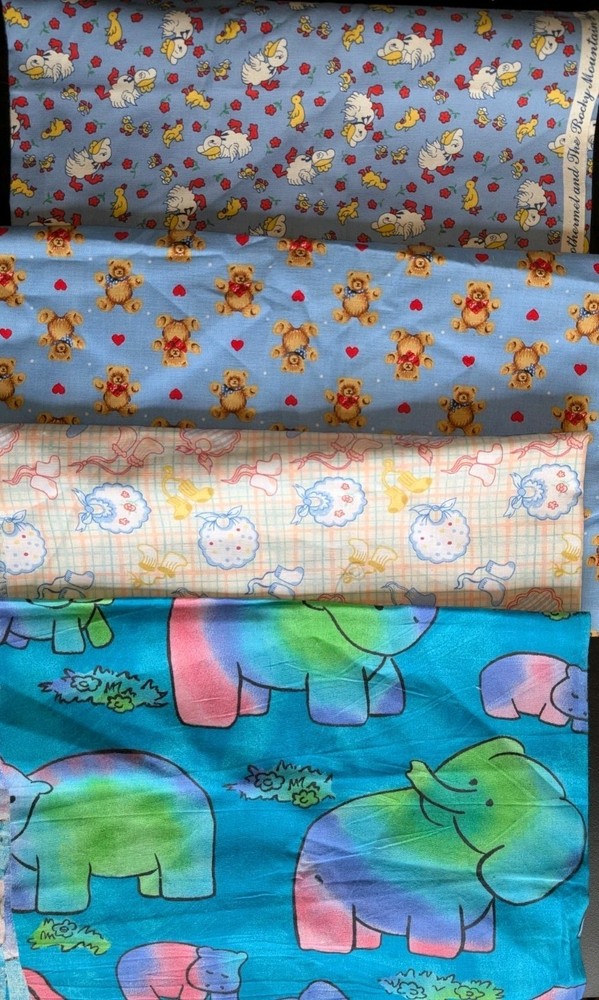 Set Of 4 Blue Baby Themed Fabric Pcs Cotton See Description Below