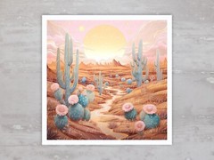 Boho Hot Desert Cactus Sunset Quilt Fabric Panel Sewing Quilting Block A129