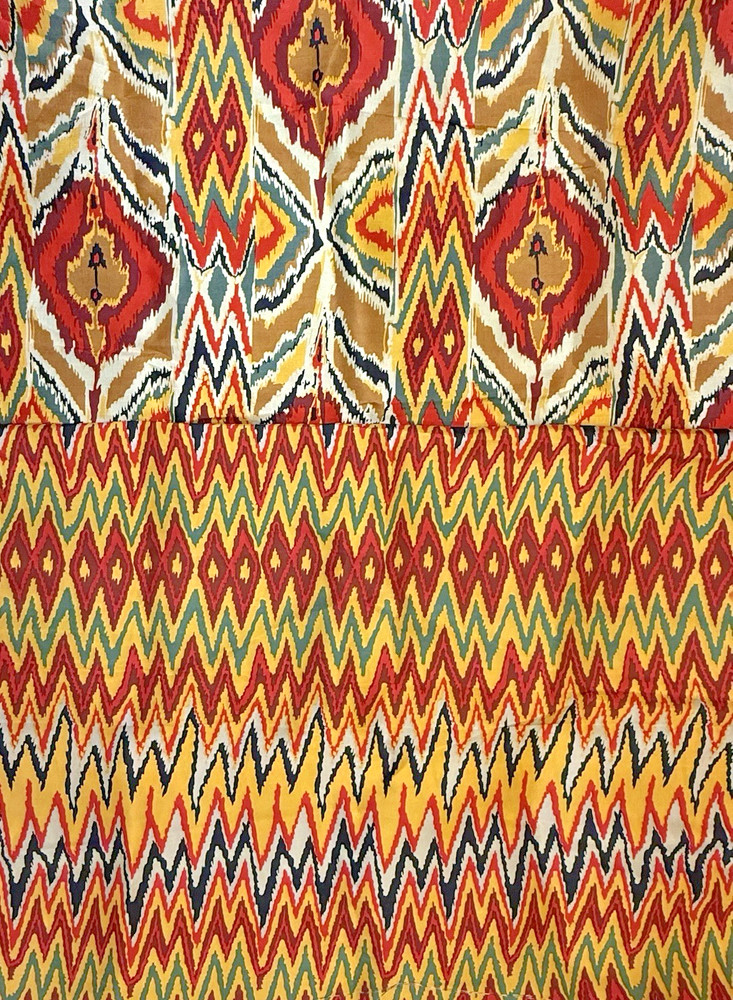 Chevron, Flame Ikat Silk Fabric TWO coordinating pattern pieces 8 yards ***READ