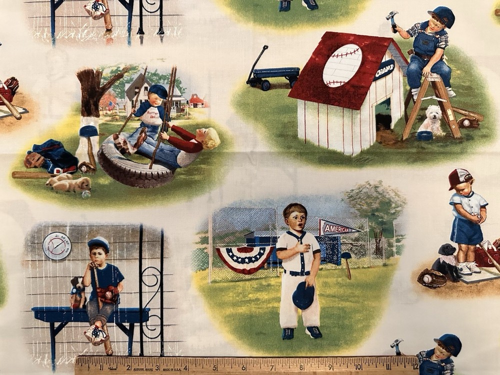 Retro Vintage Baseball All American Ball Game Boy Boys Kids Children’s Fabric