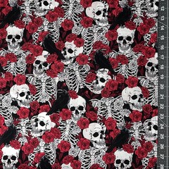 Fabric Traditions | Rose Skull Skeleton Crow Allover YARD