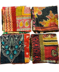 Vintage Kantha quilt scraps, Pre Cut Kantha Square Fabric Bohemian Charm Pack 50