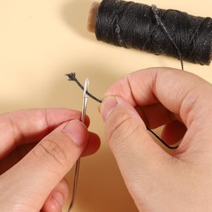 55Yards Waxed Thread with 7 Pcs Leather Needles for Hand Sewing 150D Black