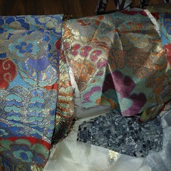 Lot Of embroidered embellishment remnants and fabrics pieces