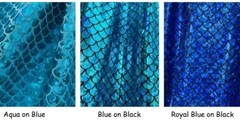 MERMAID Scale Fabric Fish Tail Material Stretch Spandex 59″ wide Aqua on Blue