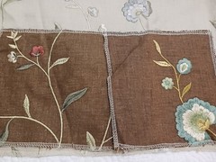 Randolph Alexander Linen Blend Floral Embroidered Fabric Samples Tan Blue Brown