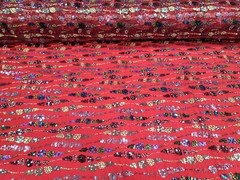 Fabric Sold By The Yard Red Beaded Lace Sequin Floral Embroidery Mesh For Dress