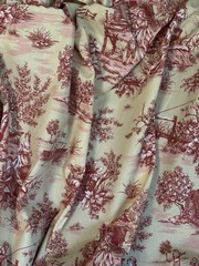 Red French Toile Scenic Cotton Upholstery Fabric 56″W – Vintage, By the Yard