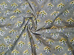 5 Yard Indian Hand Block Floral Print 100% Cotton Craft Fabric By Gray Colored