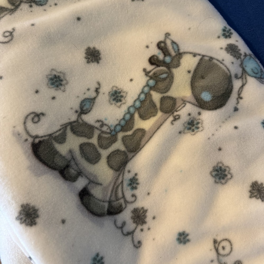 Fleece Giraffe Light Blue White And Gray Fabric 3+ Yards